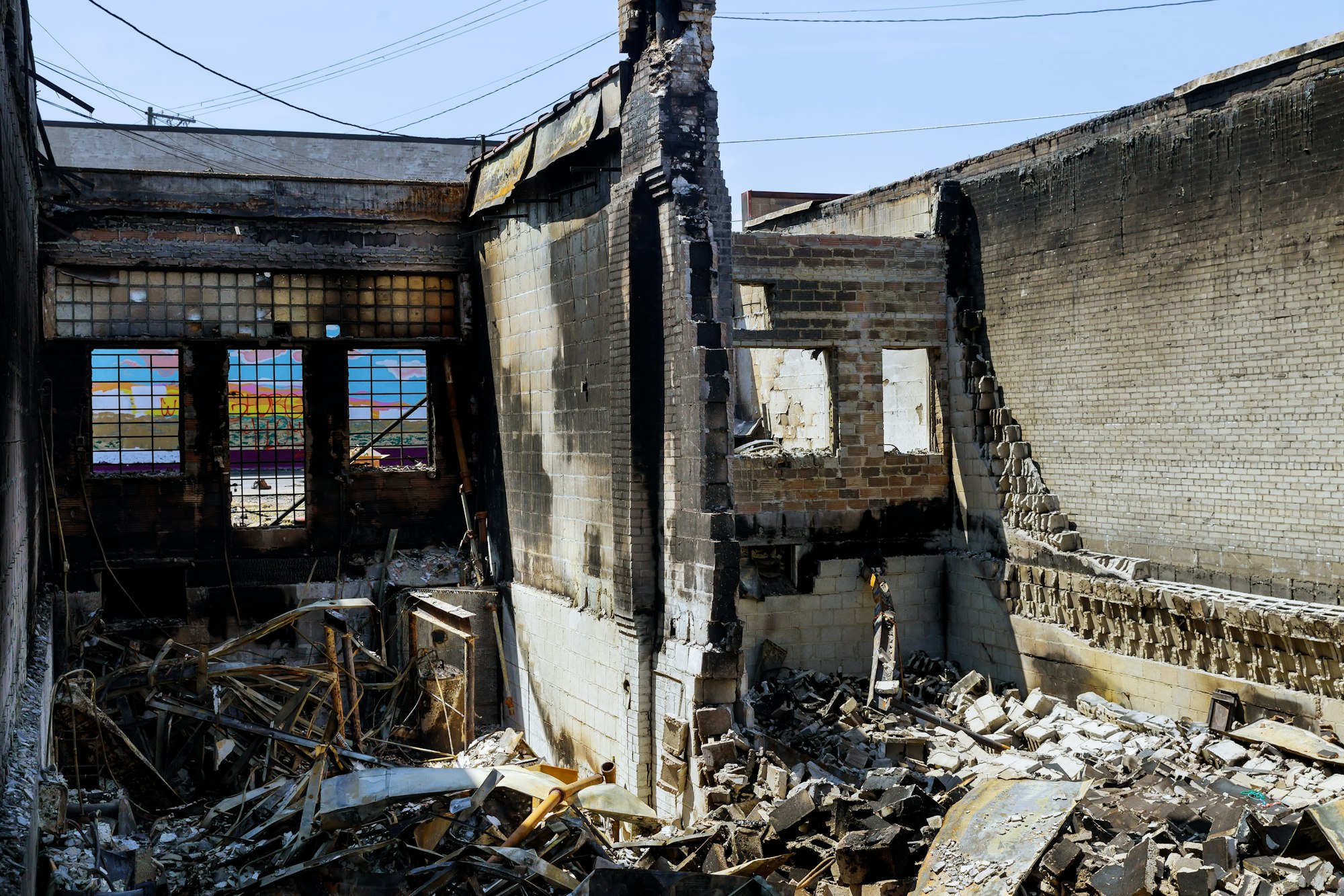 Businesses Interior fire burned down damaged in Minneapolis Protest and Riots Fueled by the Death of